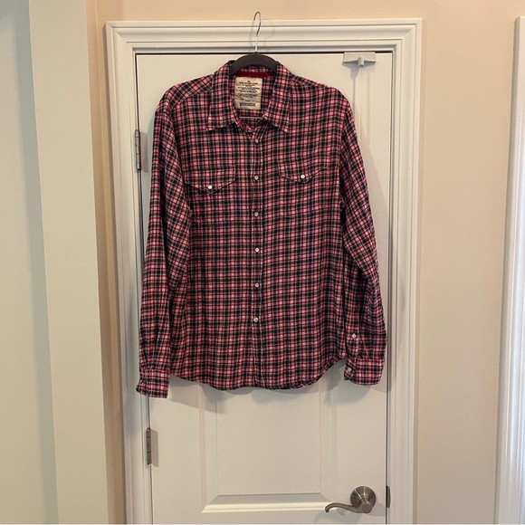 SBS Super Bad Shirt Men's Size XL Snap Buttons Red Plaid Print - Picture 6 of 8